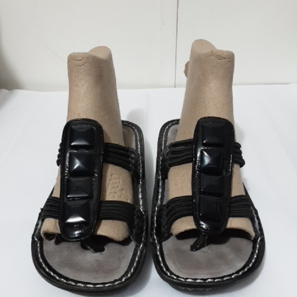 ALEGRIA Black Strappy Sandals with Leather Stud Accents